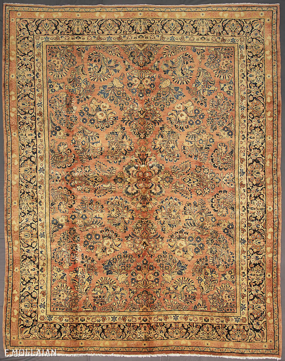 Salmon Color Field Floral Antique Persian Saruk Rug n°:95583952